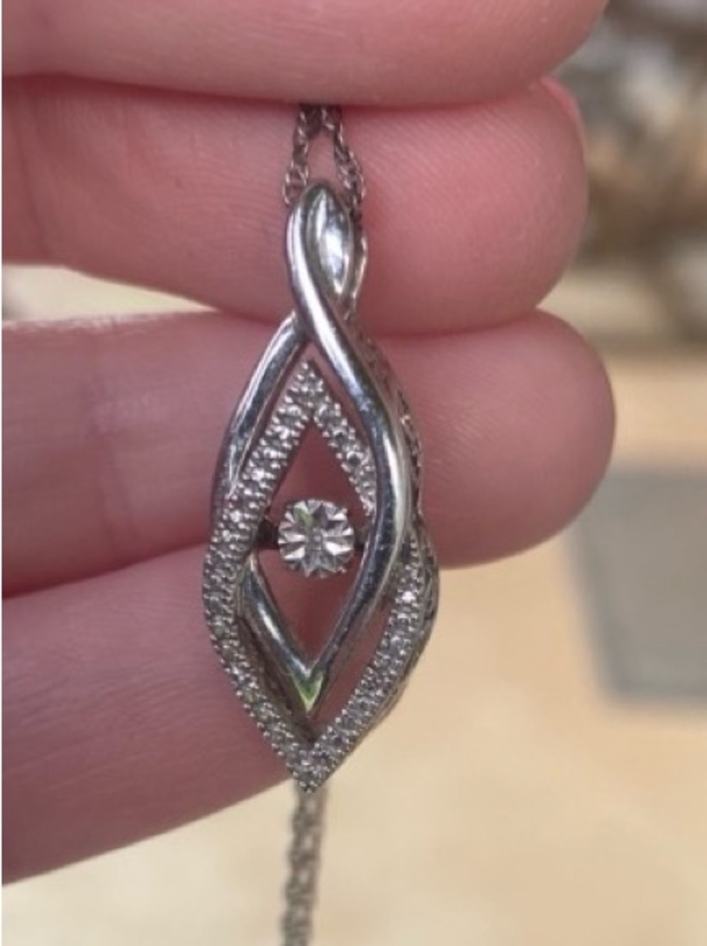 Sterling Silver Teardrop Pendant Necklace with Floating Stone - Silver